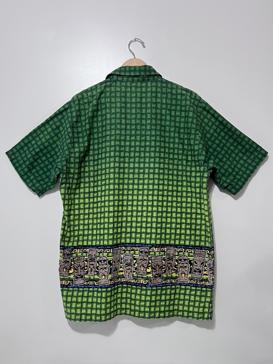 No Boundaries Green Tiki Cotton Short-Sleeve Button Shirt 90’s Y2K Summer Resort - Picture 3 of 8